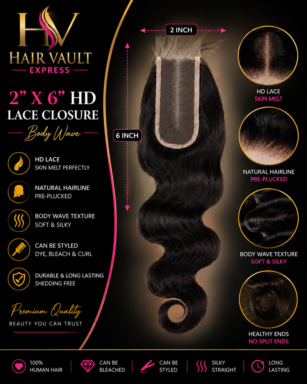 2" x 6" HD Lace Closure Body Wave