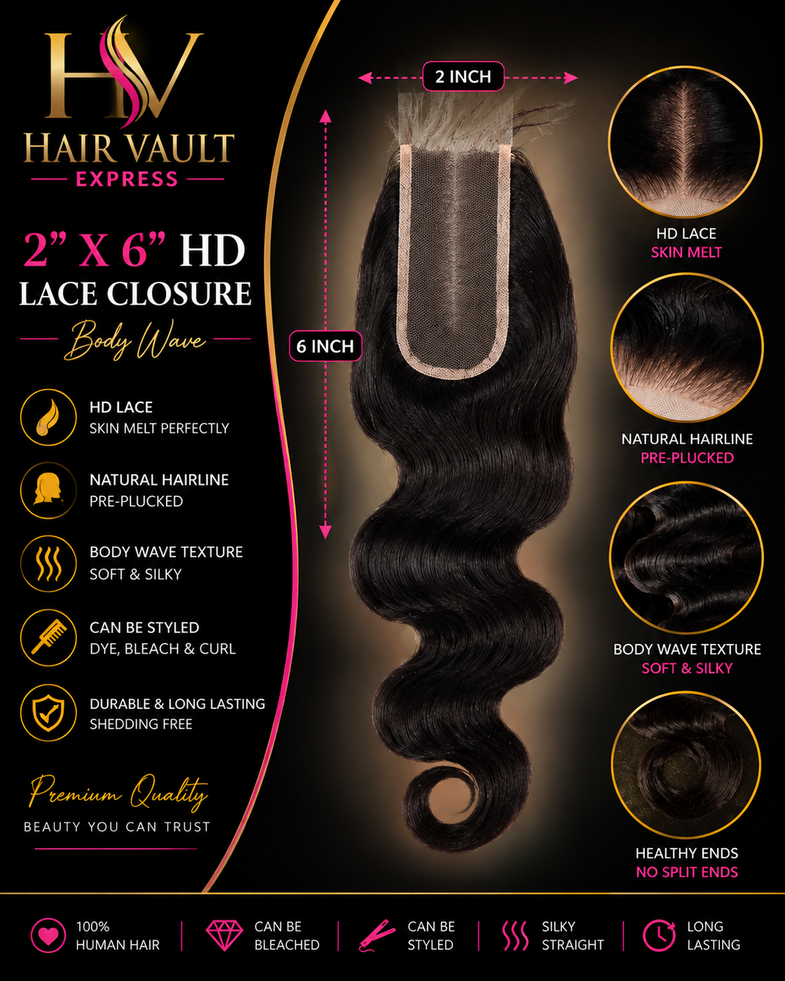 2" x 6" HD Lace Closure Body Wave