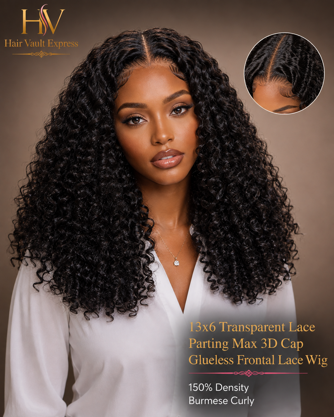 13x6 Transparency 3D Cap Glueless Pre-Bleached Frontal Lace Wig 150% Density Burmese Curly