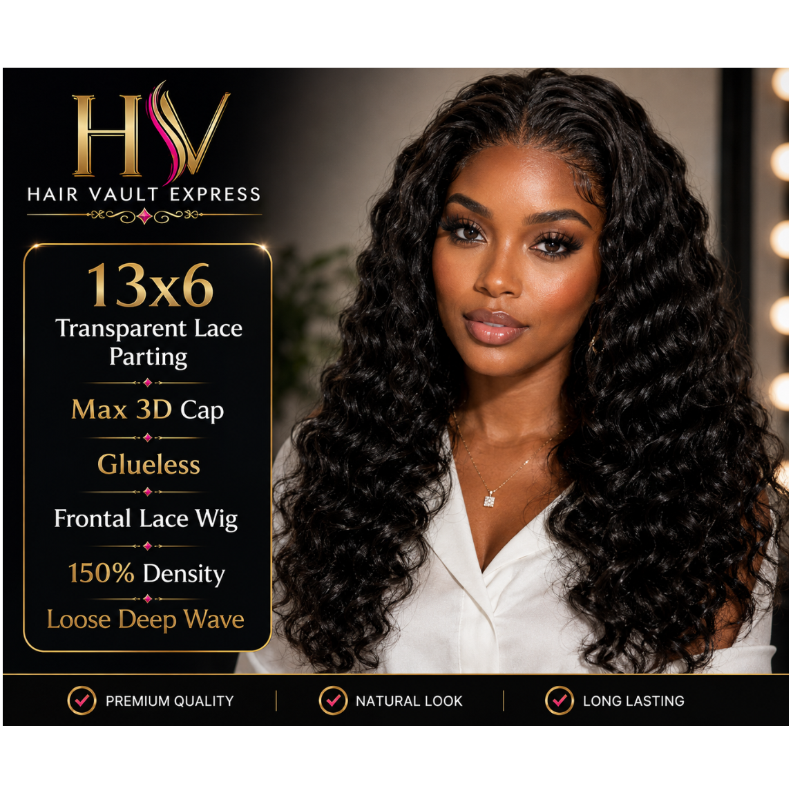 13x6 Transparent Pre-bleached Max 3D Cap Glueless Frontal Lace Wig 150% Density Loose Deep Wave