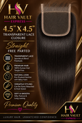 4.5" x 4.5" Transparent Lace Closure Straight Free Parted