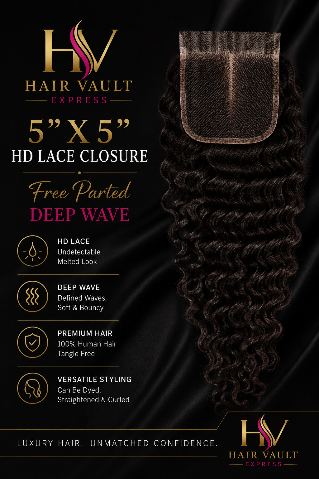 5" x 5" HD Lace Closure Free Parted Deep Wave