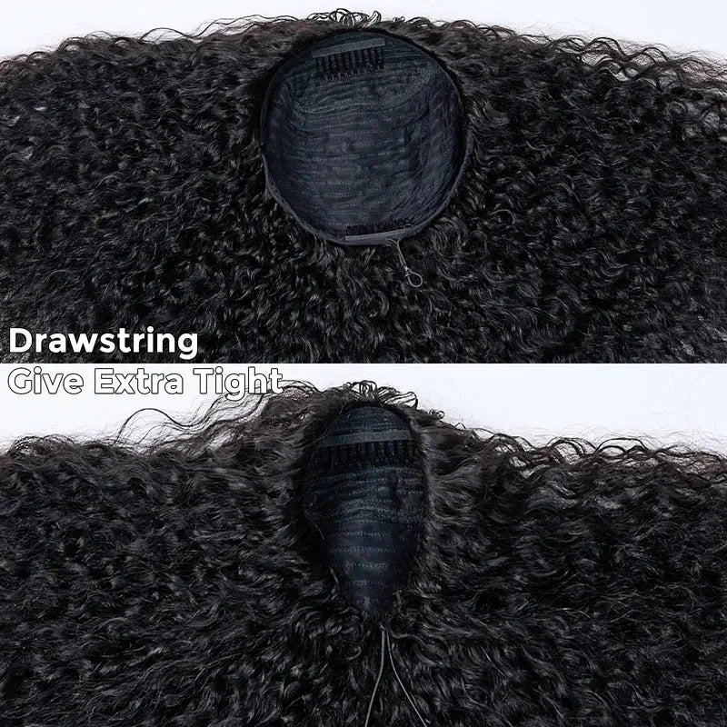 #1B Natural Black Messy Curly Half Wig 180% Density Glueless