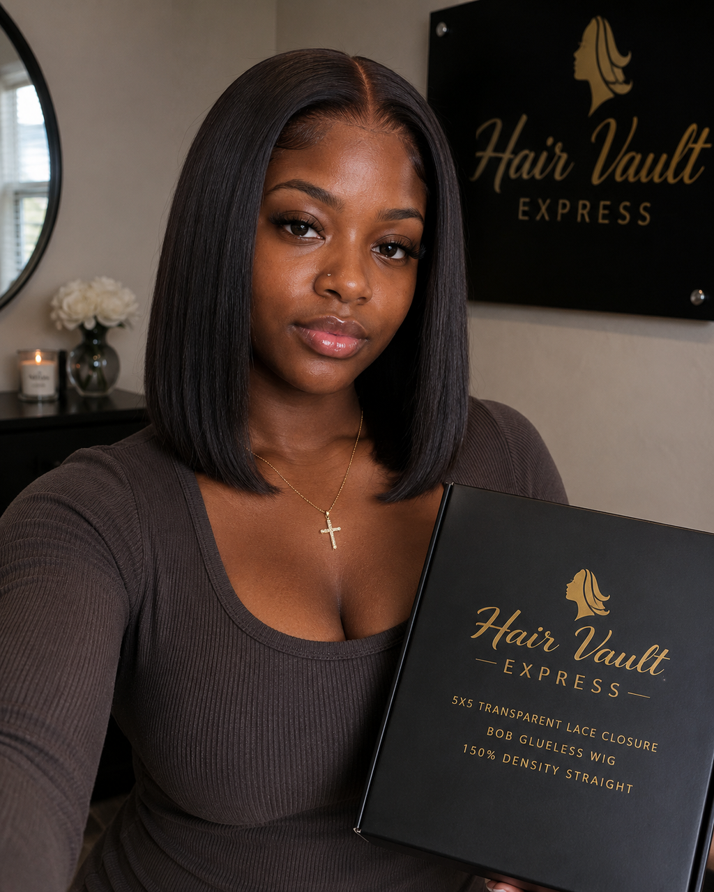 5x5 Transparent Lace Closure Bob Glueless Wig 150% Density Straight
