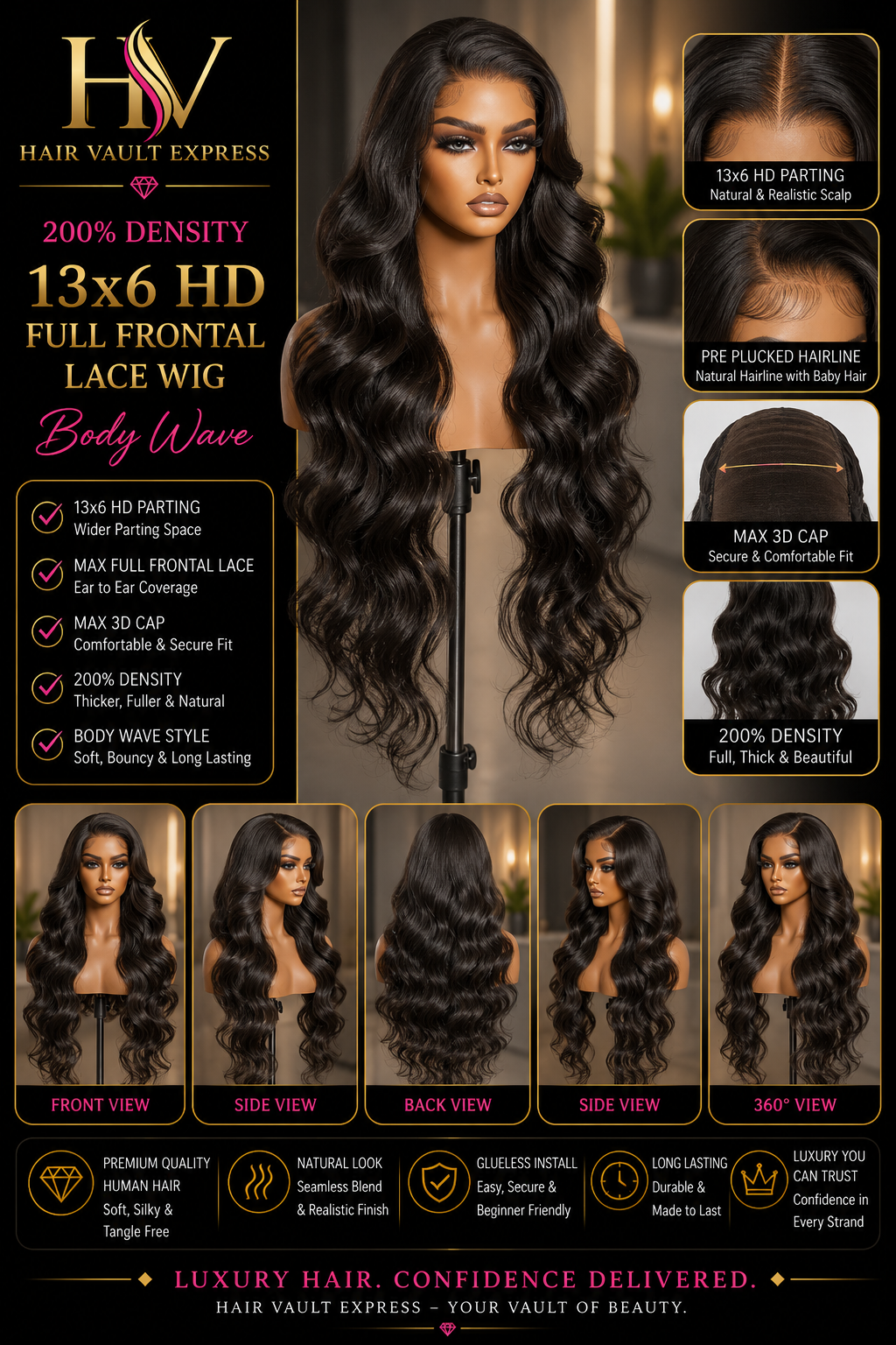 200% Density 13x6 HD Full Frontal Lace Wig Body Wave
