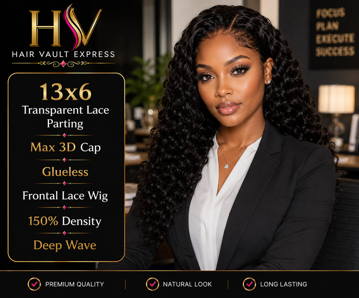 13x6 Transparent Lace Parting Max 3D Cap Glueless Frontal Lace Wig 150% Density Deep Wave