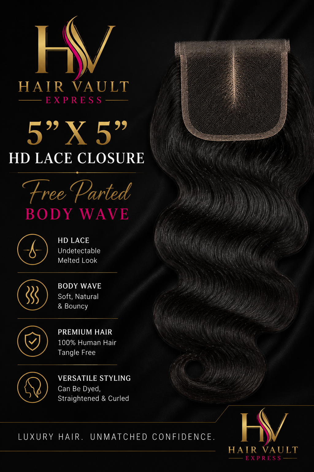 5" x 5" HD Lace Closure Free Parted Body Wave