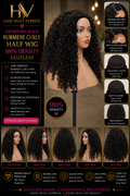#1B Natural Black Burmese Curly Half Wig 180% Density Glueless