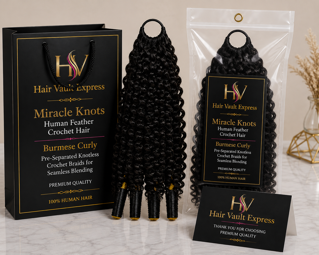 Miracle Knots Human Feather Crochet Hair Burmese Curly - Pre-Separated Knotless Crochet Braids for Seamless Blending