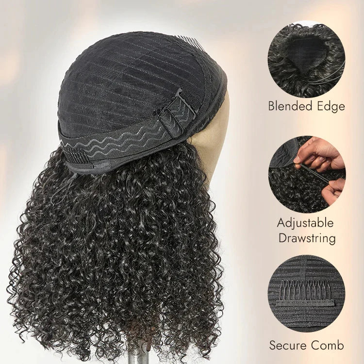 #1B Natural Black Messy Curly Half Wig 180% Density Glueless