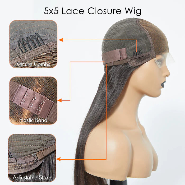 180% Density 5x5 HD Glueless Lace Closure Wig Straight
