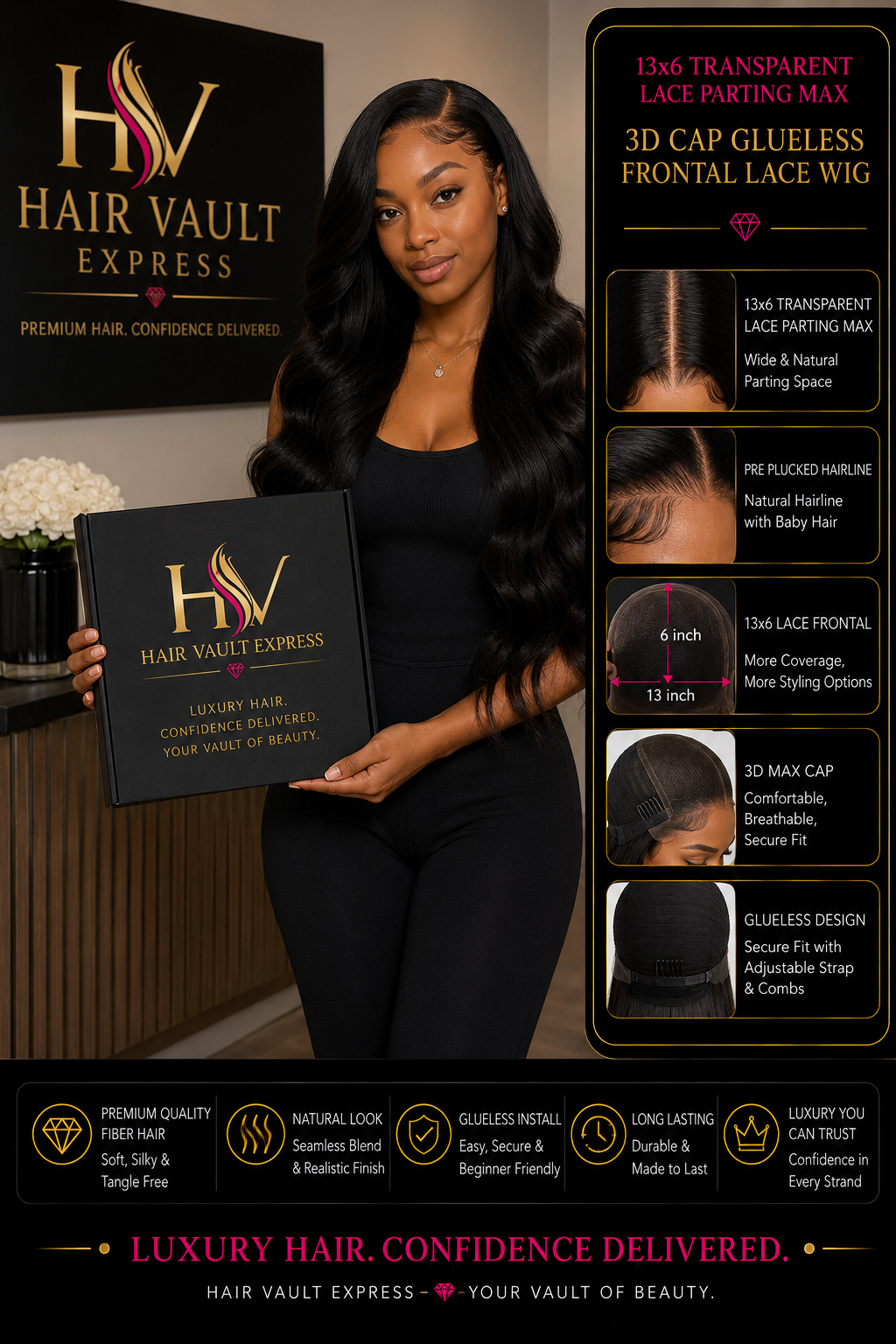 13x6 Transparent Lace Parting Max 3D Cap Glueless Frontal Lace Wig 150% Density Body Wave
