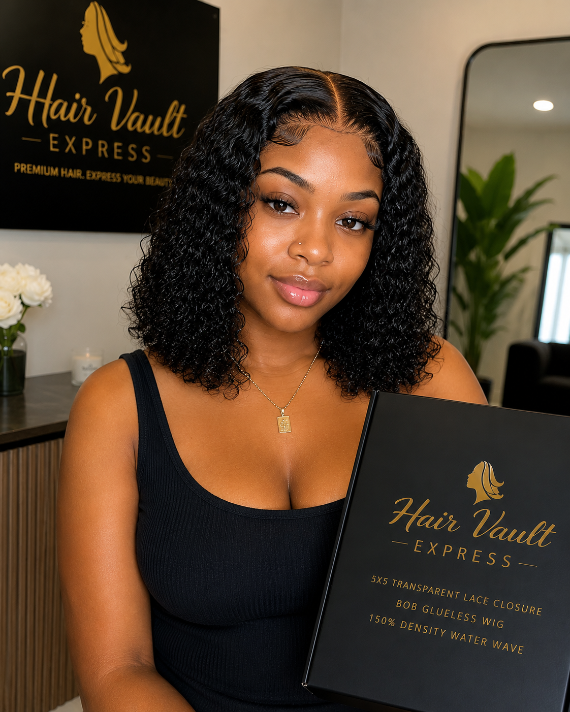 5x5 Transparent Lace Closure Bob Glueless Wig 150% Density Water Wave