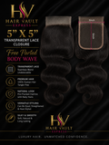 5" x 5" Transparent Lace Closure Free Parted Body Wavy