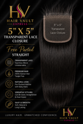 5" x 5" Transparent Lace Closure Free Parted Straight