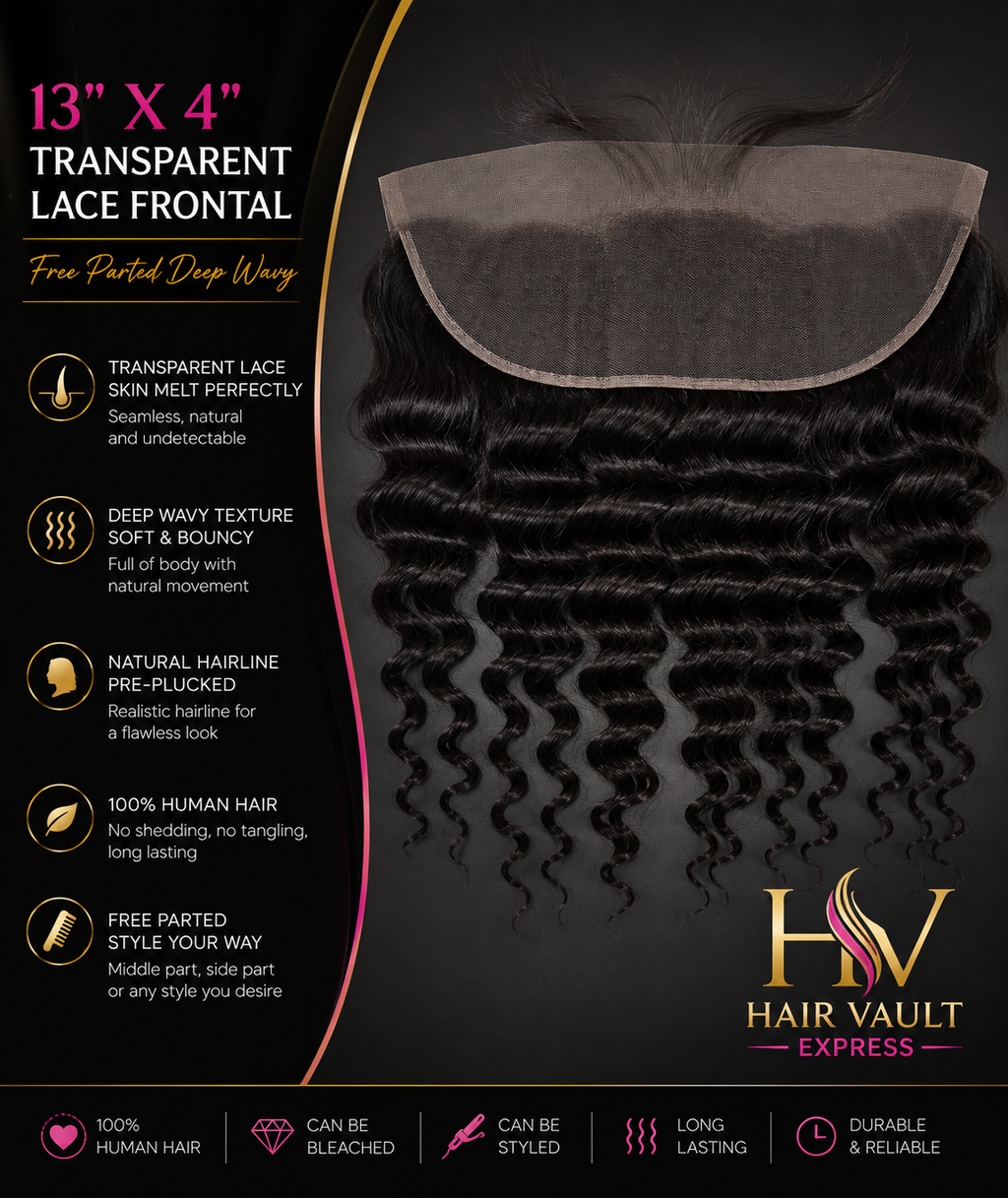 13" x 4" Transparent Lace Frontal Free Parted Deep Wavy